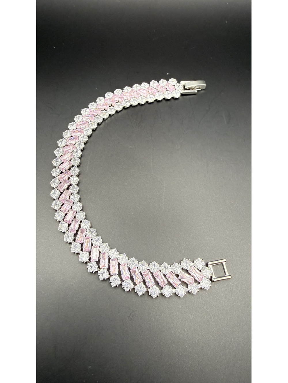 candy+clover three tier baby pink and clear statement silver tone bracelet